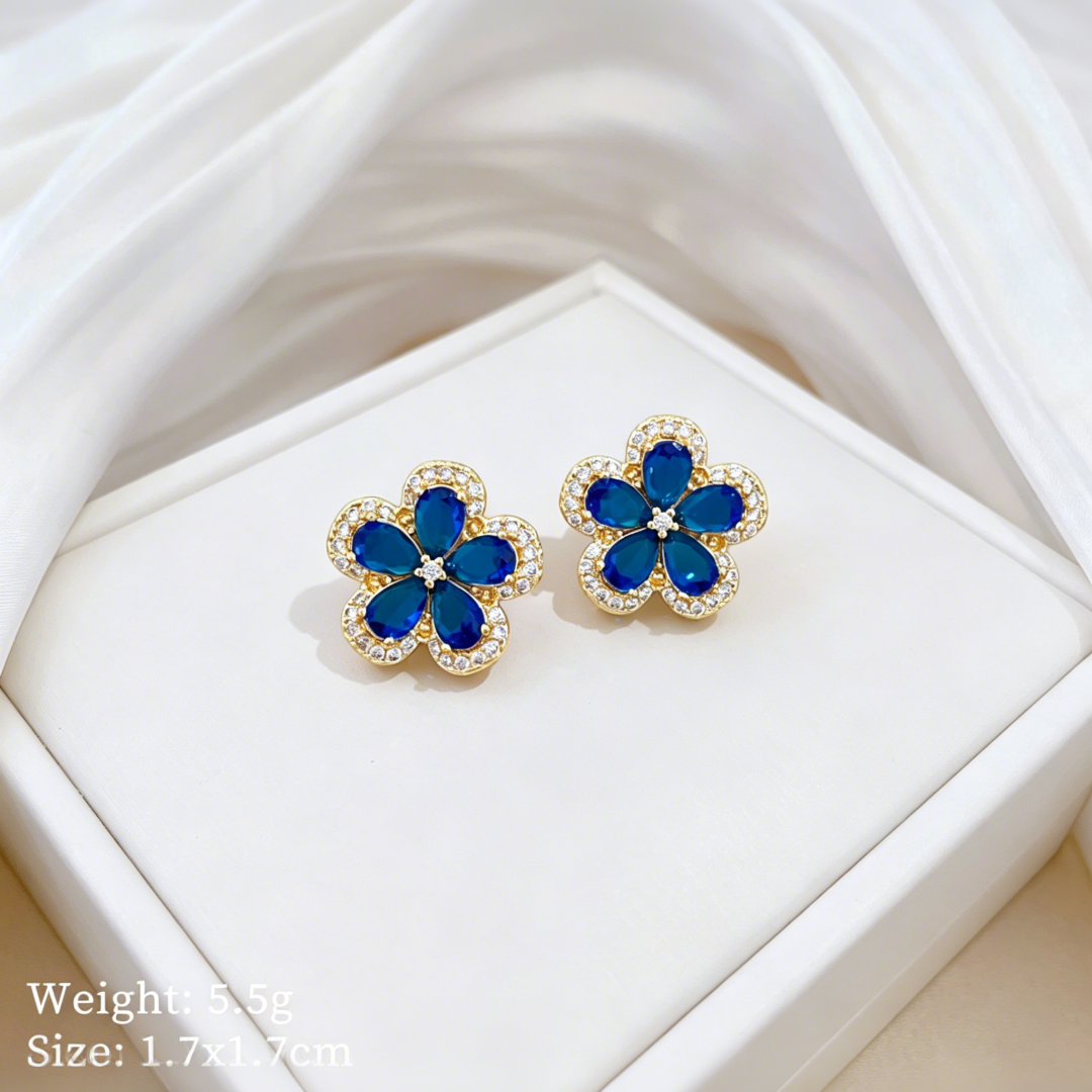 Titanium Steel Blue Clover Zirconia Jewelry Set - Necklace & Earrings