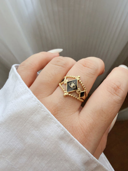 Evil Eye Enamel Adjustable Ring