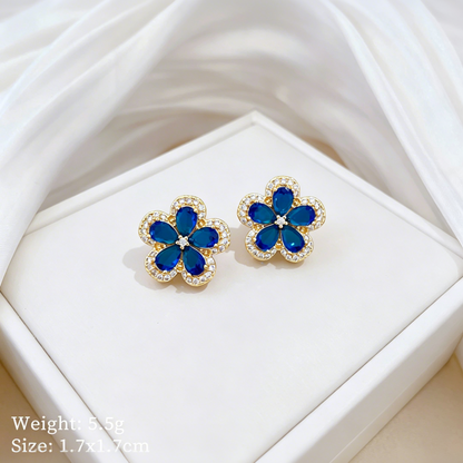 Titanium Steel Blue Clover Zirconia Jewelry Set - Necklace & Earrings