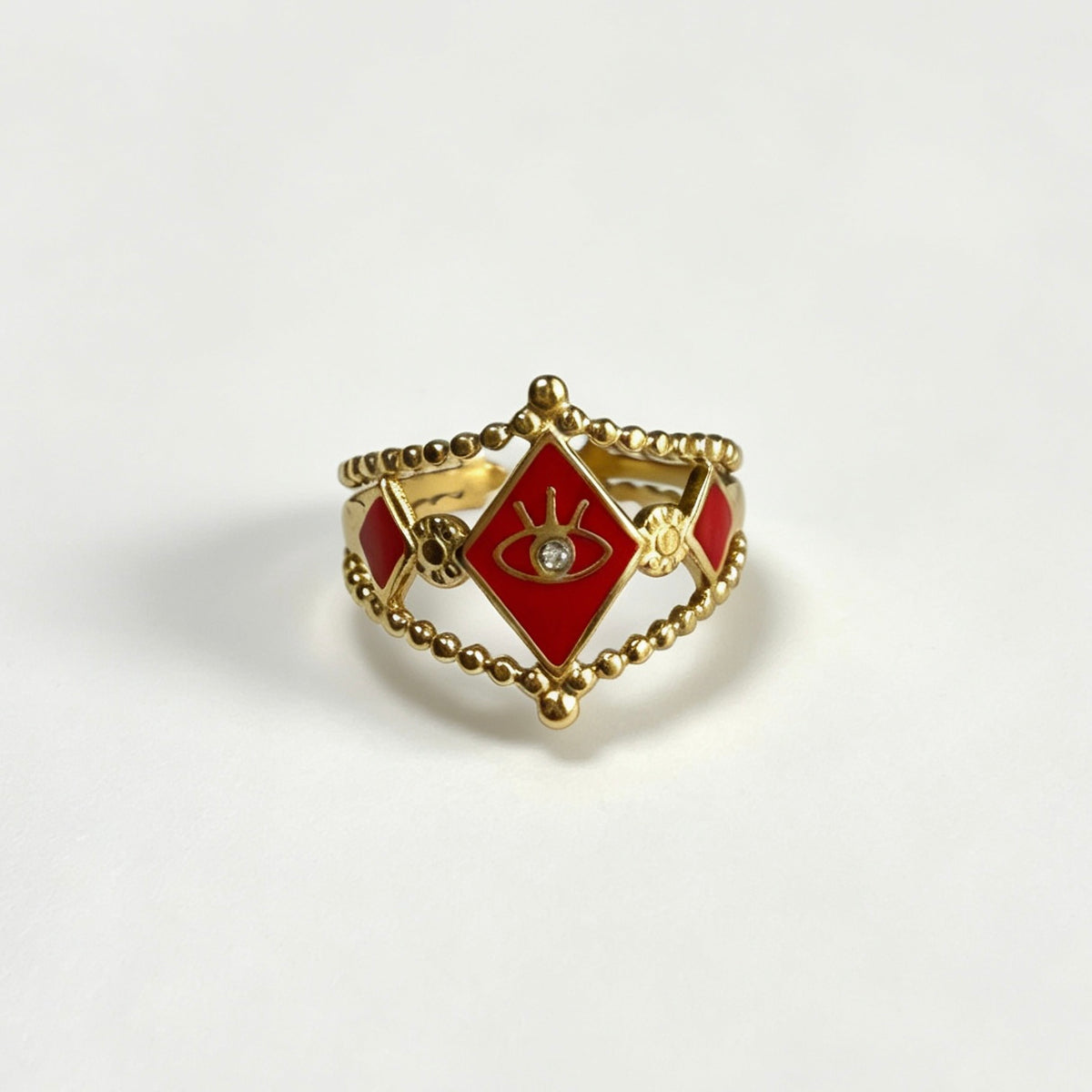 Evil Eye Enamel Adjustable Ring