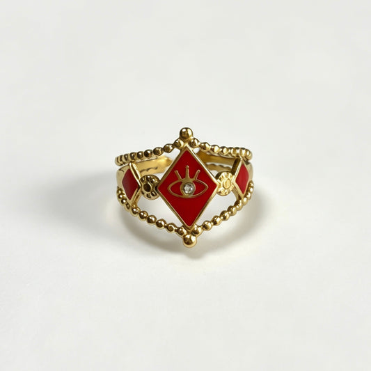 Evil Eye Enamel Adjustable Ring