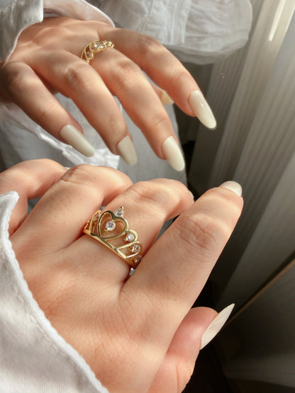 Steel Heart Crown CZ Ring