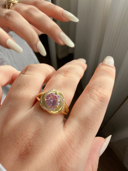 Pink Zircon Swirl Open Ring