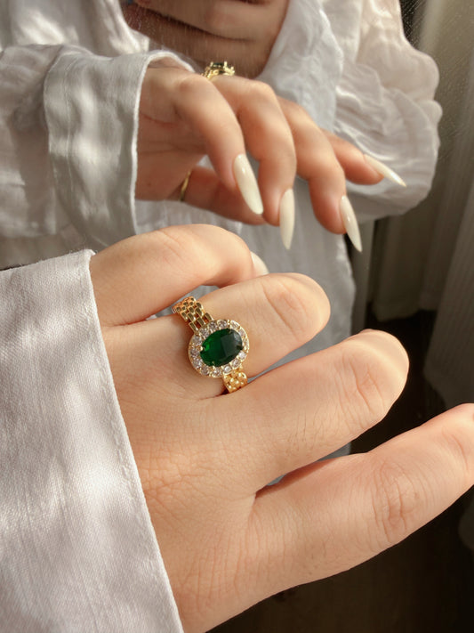 Green Zircon Watchband Open Ring