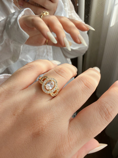Oval Halo Zircon Open Ring