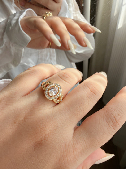 Oval Halo Zircon Open Ring