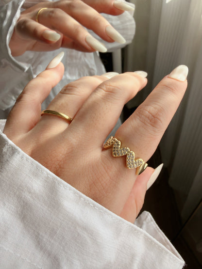 Gold Pave Heart Open Ring
