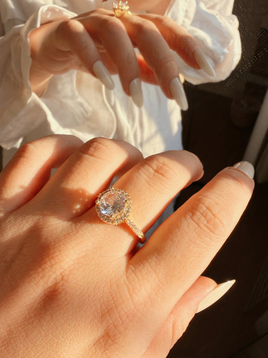 Adjustable Gold Halo CZ Ring