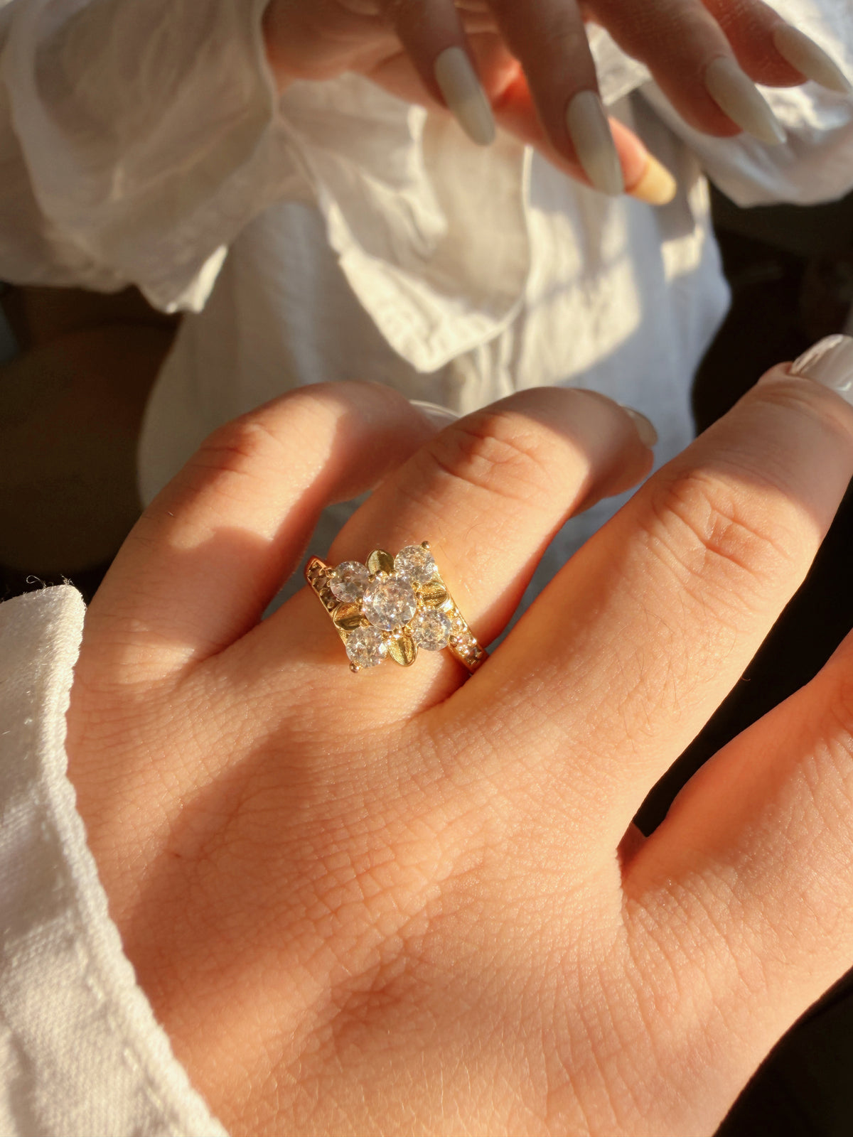 Gold Cluster Zircon Open Ring