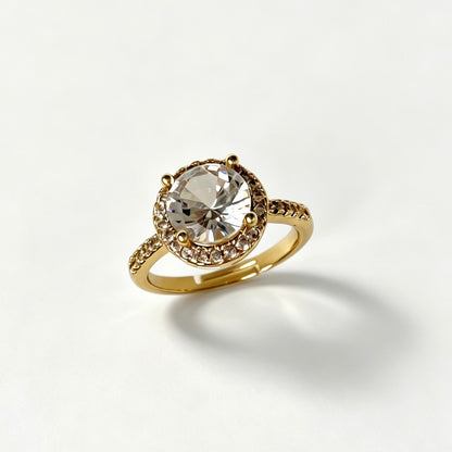 Adjustable Gold Halo CZ Ring