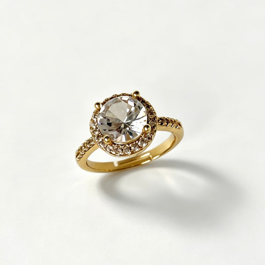 Adjustable Gold Halo CZ Ring