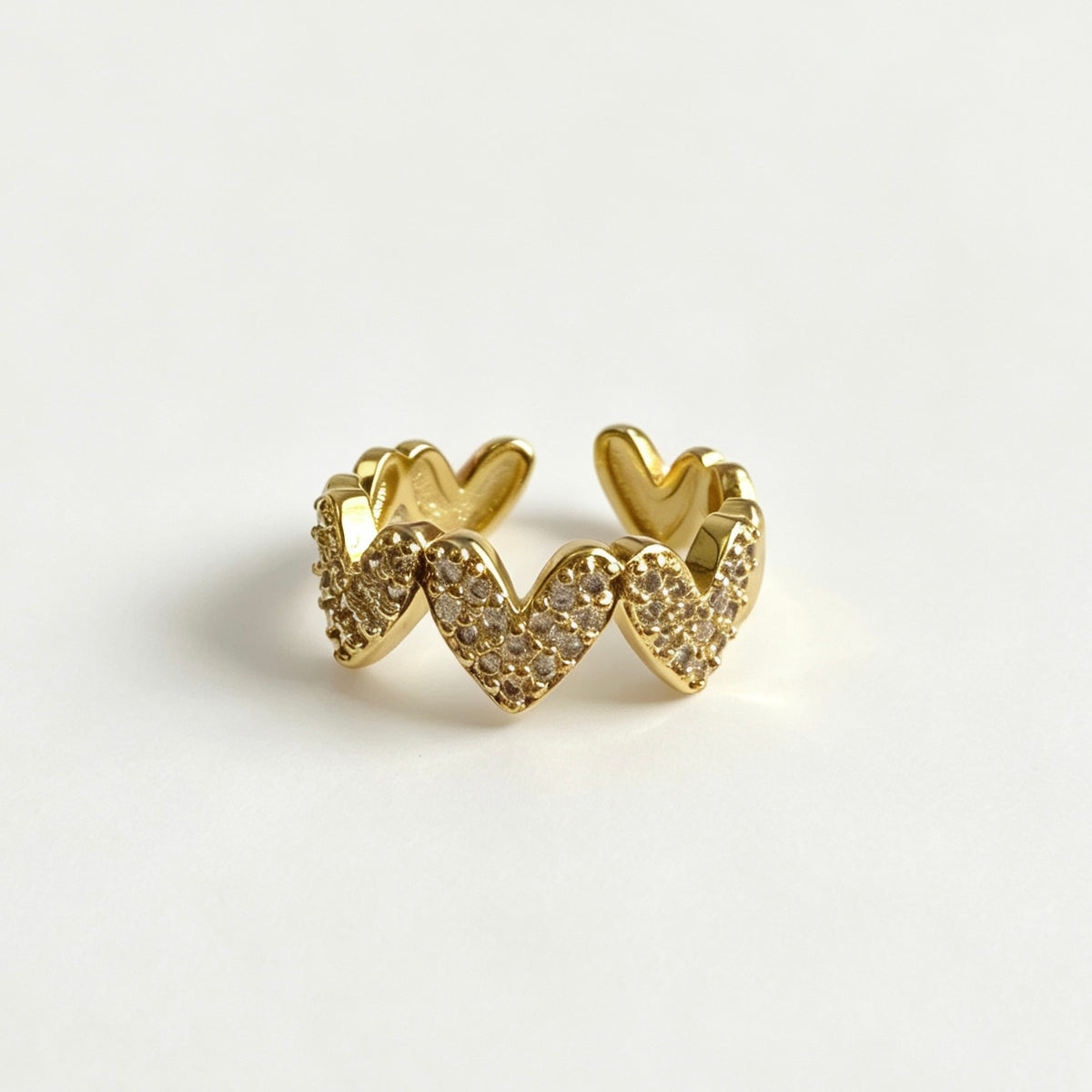 Gold Pave Heart Open Ring