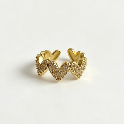Gold Pave Heart Open Ring