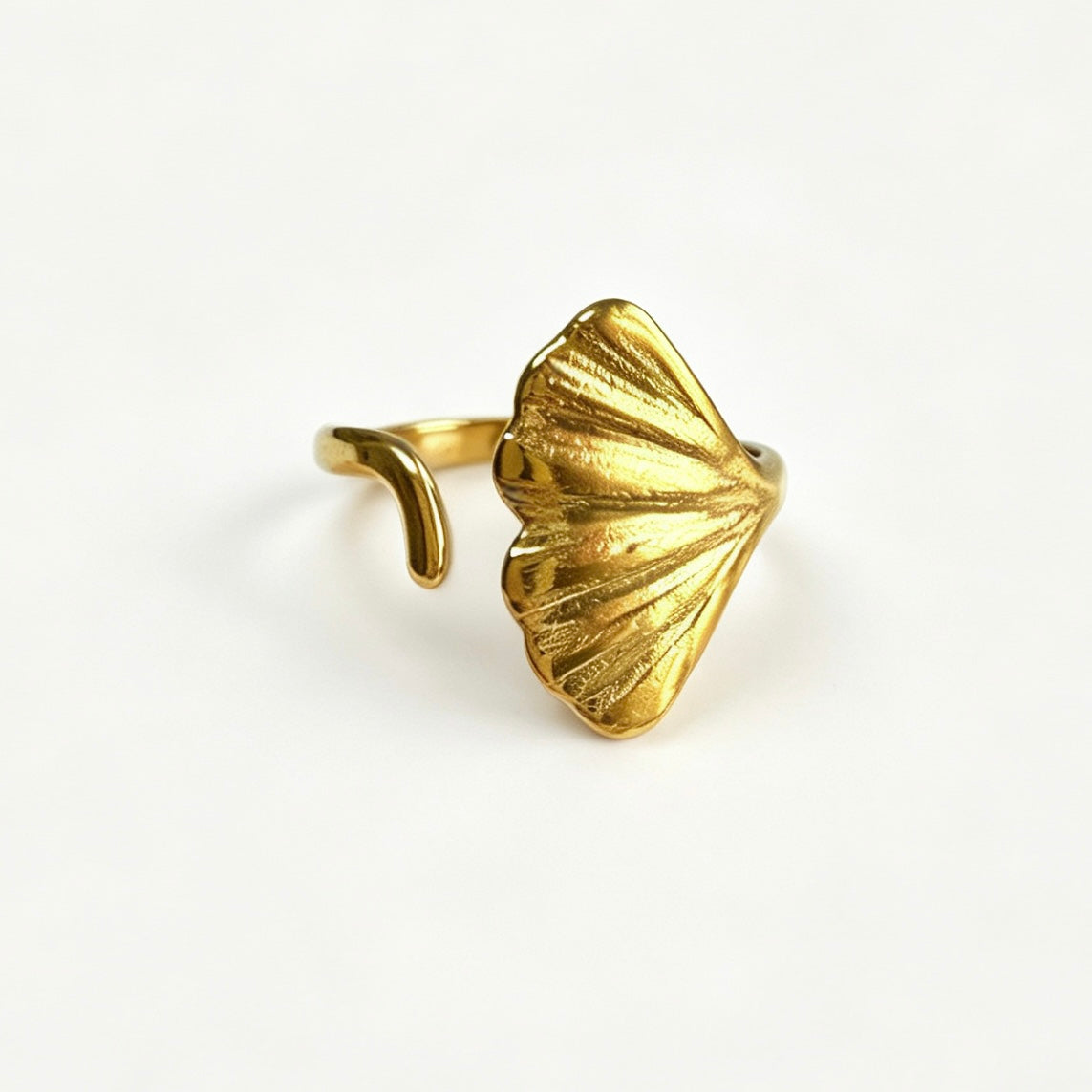 Gold Ginkgo Leaf Open Ring