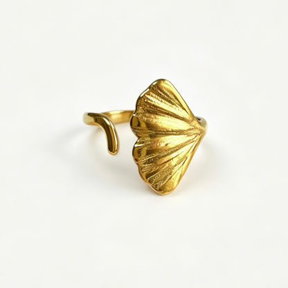 Gold Ginkgo Leaf Open Ring