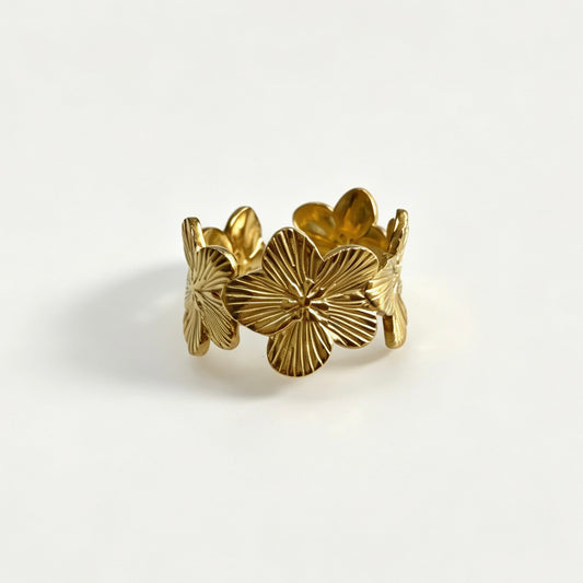 Gold Floral Textured Open Ring