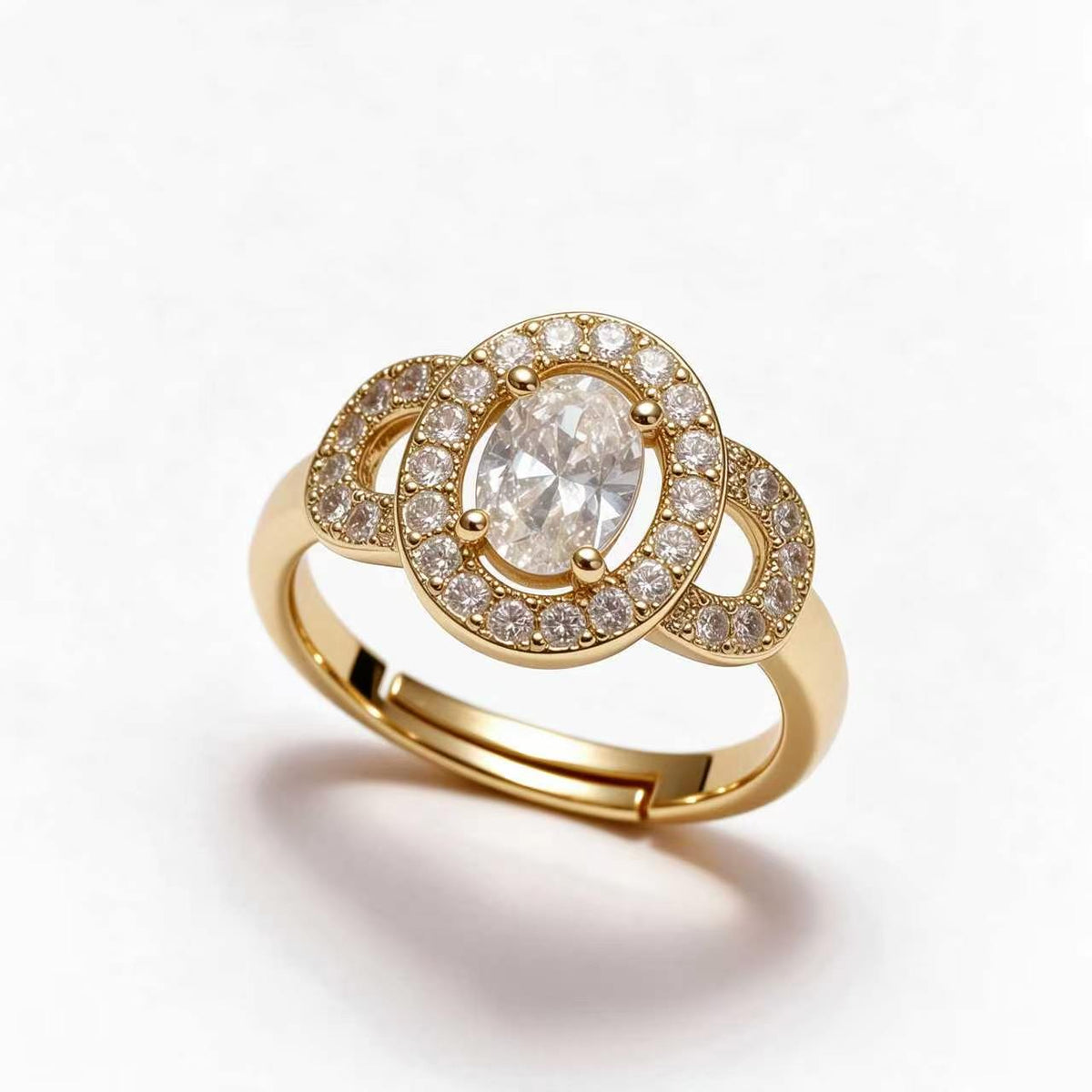 Oval Halo Zircon Open Ring