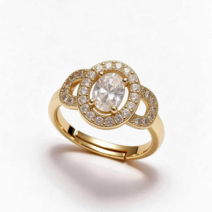 Oval Halo Zircon Open Ring