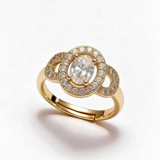 Oval Halo Zircon Open Ring